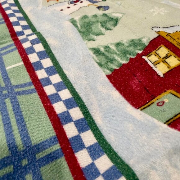 Vintage Lot 2 Christmas Snowman Checkered Pillowcases Holiday Bedding Decor - Picture 7 of 7